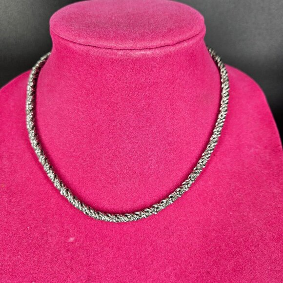 Twisted Rope Chain Necklace Silver-Tone Jewelry Sparkly Bling Magnetic Clasp 17" - Picture 8 of 9